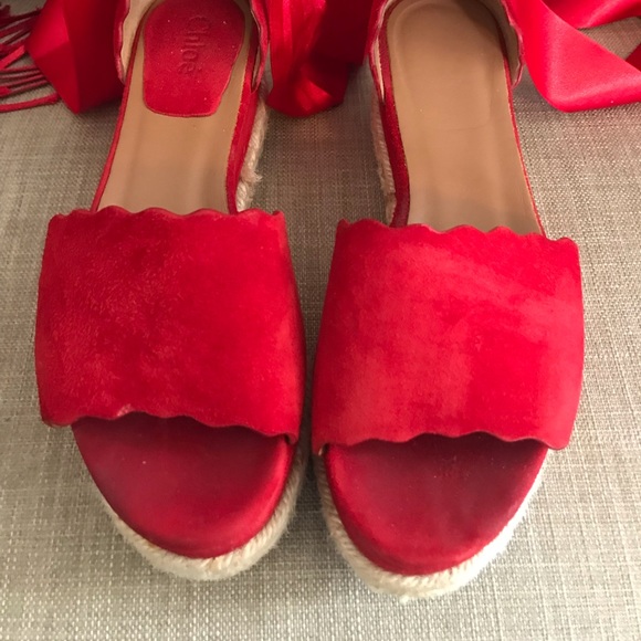 Lauren scalloped suede espadrille platform sandals - Picture 3 of 13